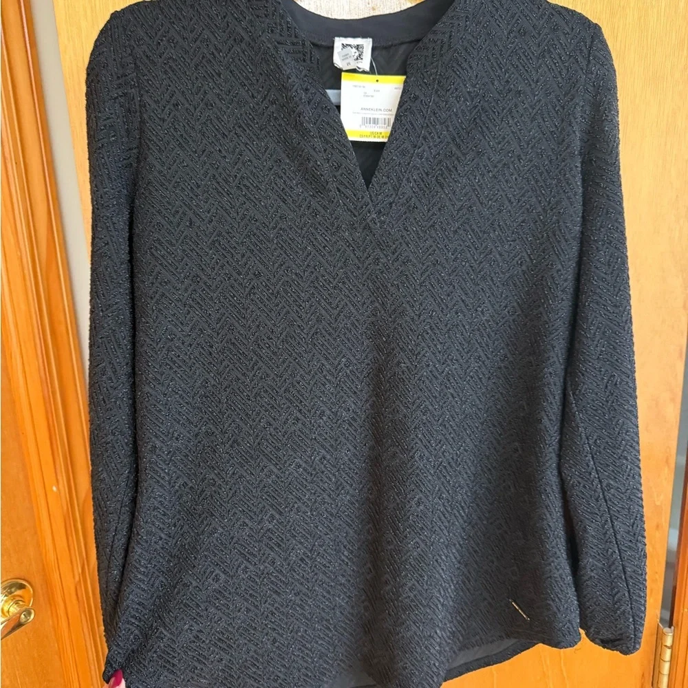 Anne Klein Black Textured Knit Top - Picture 7 of 7